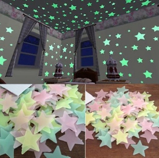 Stelle fosforescenti luminose per parete 50 pz