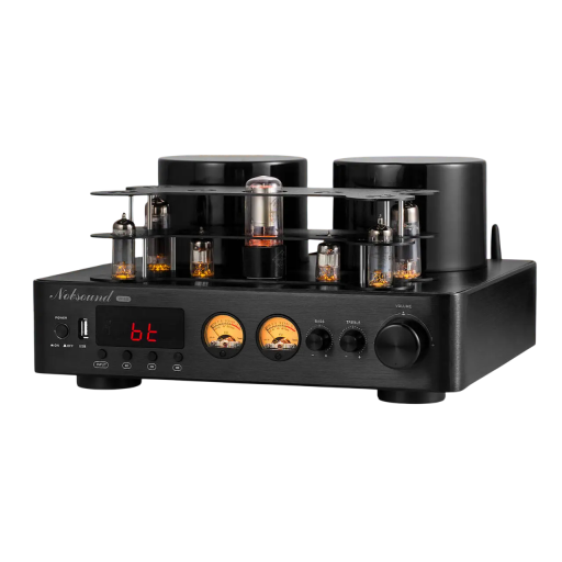 Stereo lampový zesilovač Bluetooth 5.0, výkonový HiFi audio přijímač 100 W + 100 W, USB přehrávač do 128 GB, VU metr, černý, domácí kino