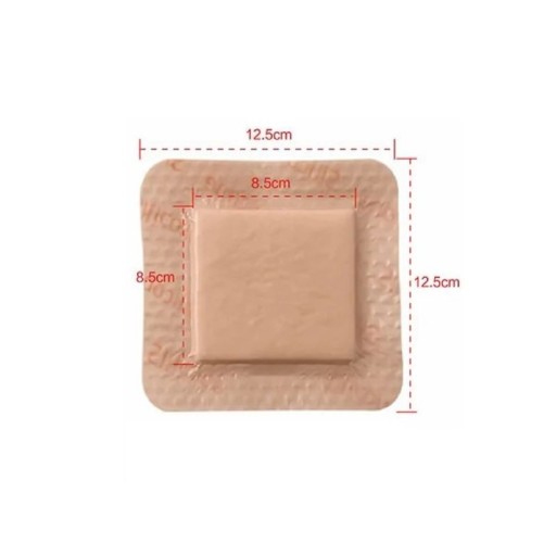 Steril silikonfjäderbandage vattentåligt 12,5 × 12,5 cm med absorptionsinsats 8,5 × 8,5 cm för sår