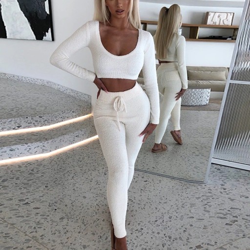 Stickad crop top och byxor för kvinnor B1111