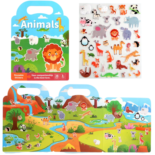 Sticker Book Background Animals Reusable Stickers Blue with Animals for Children Creative Play