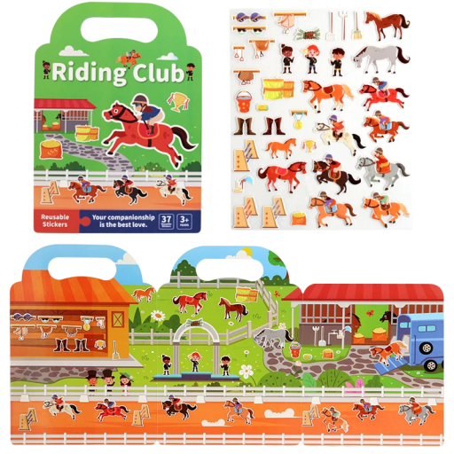 Sticker Book Background Glue Riding Club Reusable Stickers Green Horses for Children Creative Play