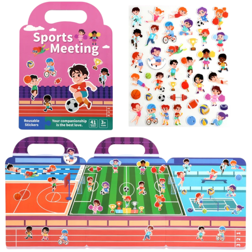 Sticker Book Background Sports Set Reusable Stickers Pink Purple for Children Craft Play