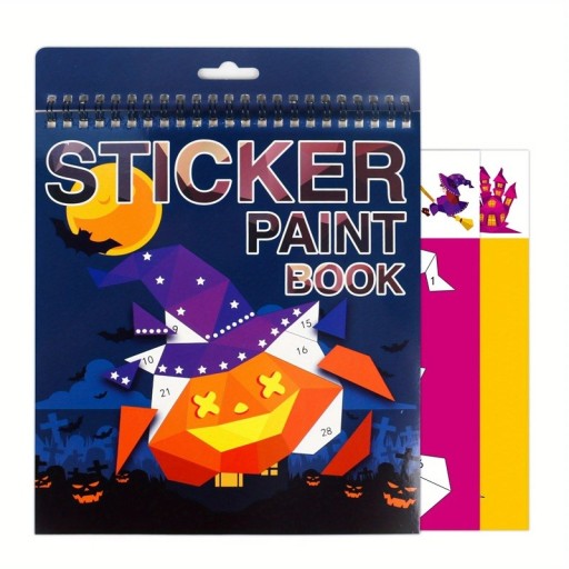 Sticker Book for Gluing by Numbers Creative Workbook Dark Blue with Halloween Pictures for Children Home Crafting Games