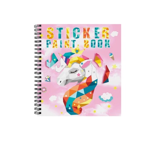 Sticker Book Unicorn Glue by Numbers 22.8 x 20.9 cm Pink Spiral Children's Craft with Stickers