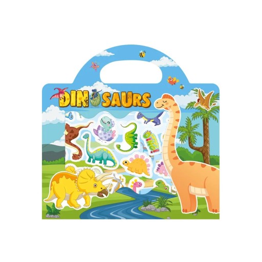 Sticker Book with Dinosaur Background 26 x 25.6 cm Vinyl Stickers Blue Creative Pad for Children to Play and Stick