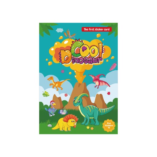 Sticker Book with Dinosaurs for Sticking Stickers on Background 240 x 170 mm PVC Turquoise Children's Creative Fun