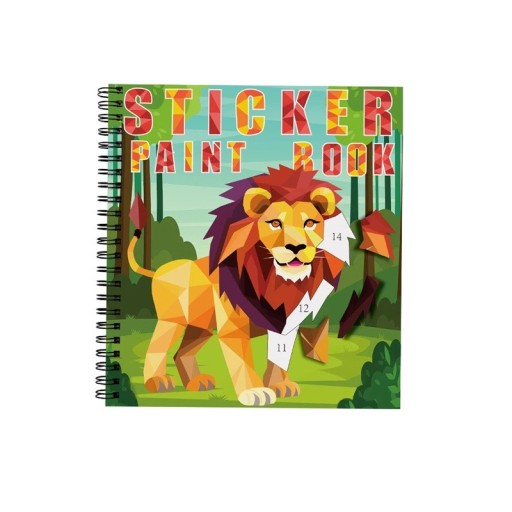 Stickerboek Leeuw plakken volgens nummers 22,8 x 20,9 cm spiraal groen kindertoevoegingen met stickeronderdelen