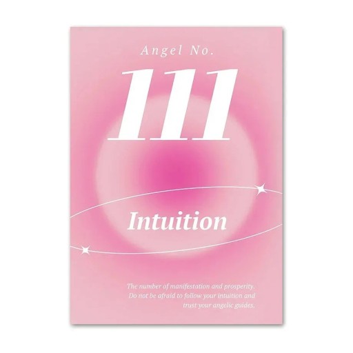 Stilfuld vægplakat engelnummer 111 Intuition 50 x 70 cm tryk på lærred lyserød dekoration uden ramme indretningsdekoration