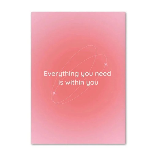 Stilfuld vægplakat med citatet Everything You Need Is Within You 40 x 60 cm tryk på lærred rosa gradient uden ramme indretning