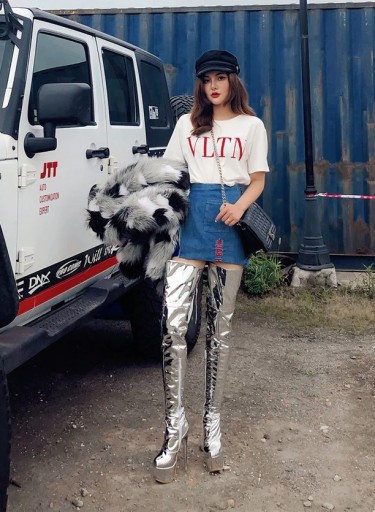 Stivali da donna argento sopra il ginocchio J538