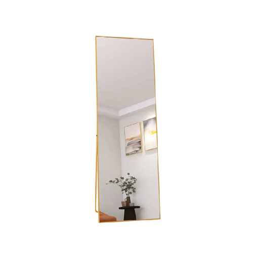 Stojací zrcadlo obdélníkové 162 x 53 cm Odraz celé postavy Hliníkový rám a tvrzené sklo Naklopení opěrou i montáž na zeď Do ložnice a šatny