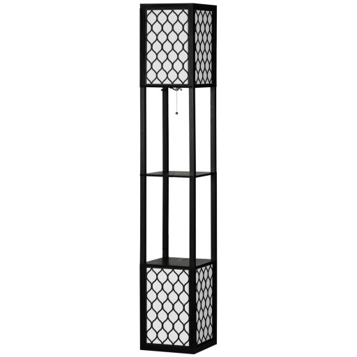 Stojacia lampa s poličkami 156 x 26 cm, úložný priestor, závit E27 40W, kábel 1,8 m, čierna, dekoratívne osvetlenie do obývacej izby