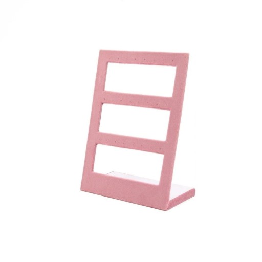 Stojan per orecchini in velluto 21 × 15,5 × 8 cm, supporto per gioielli in velluto rosa con 24 fori per orecchini, organizer da tavolo