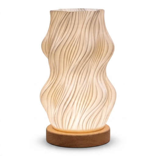 Stolná lampa Biela LED Severská S vlnitým tvarovaným tienidlom 3 farby svetla Ovládač na kábli USB 2,2 x 20,4 x 10 cm Nočná a čítacia lampa