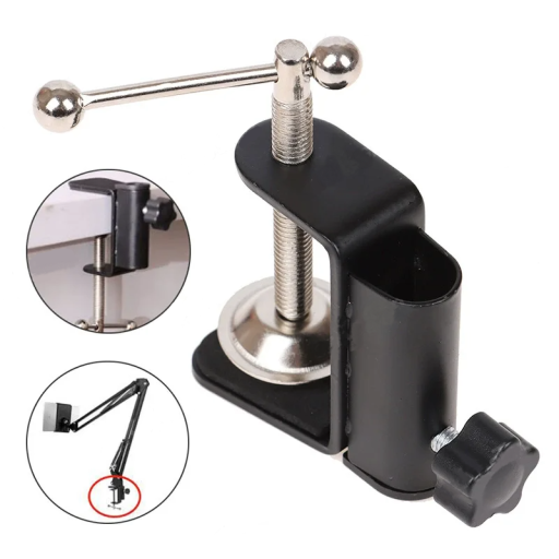 Stolní svorka na mikrofonní držák Univerzální kovová svorka na hranu stolu 4,5 cm s otvorem 1,2 cm pro rameno a stojan mikrofonu