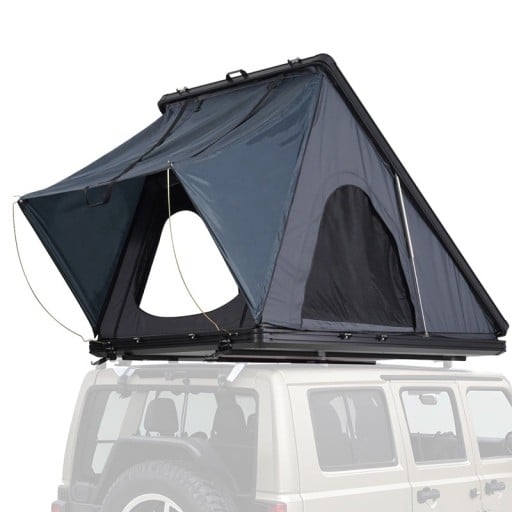 Střešní stan s tvrdou skořepinou a teleskopickým žebříkem vodotěsný 263 x 146 x 129 cm hliníková skořepina šedý na auto pro kempování