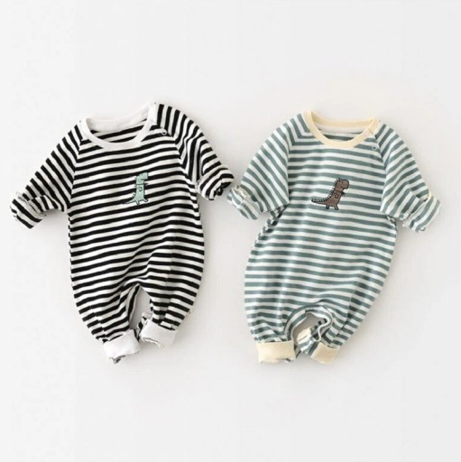 Stribet babyheldragt med dinosaur T2739