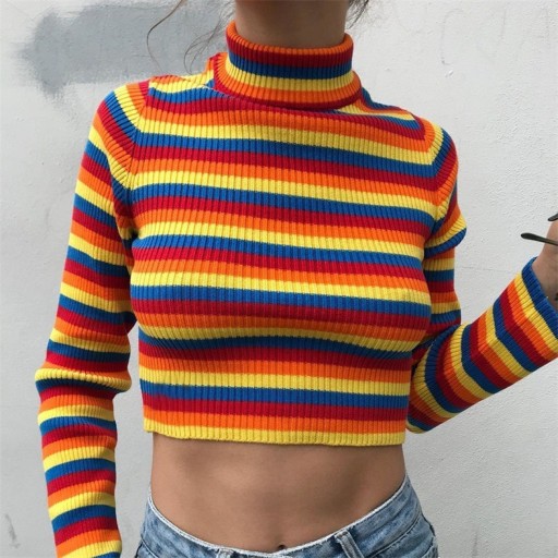 Stribet crop top til kvinder, farverig
