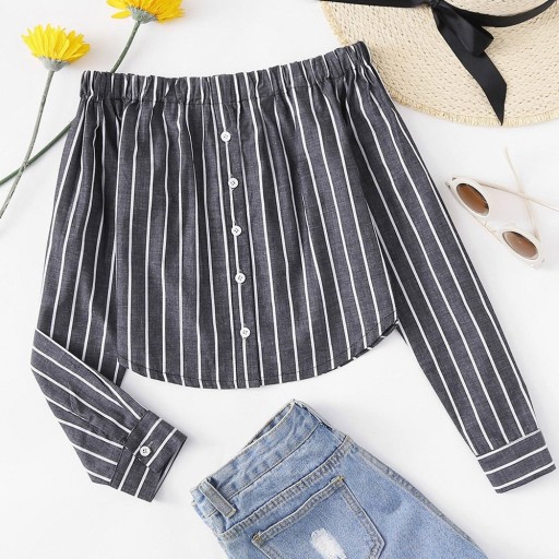 Stribet off-shoulder skjorte til kvinder