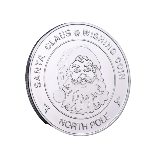 Stříbrná sběratelská mince se Santa Clausem Pamětní mince s přáním k Vánocům Oboustranná vánoční mince se Santa Clausem a se soby 4 cm