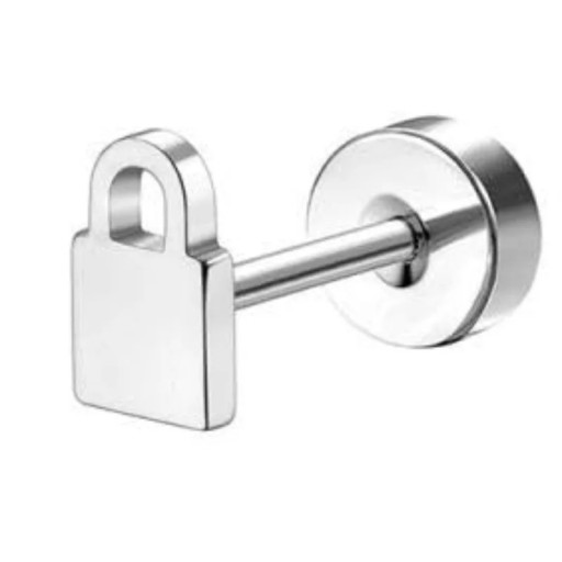 Strieborná piercing náušnica zámkový dizajn 0,8 mm x 6 mm x 10 mm chirurgická nerezová oceľ pre citlivé uši