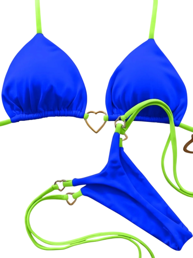 Stringbikini met triangeltopje en metalen hartje Minimalistisch damesbadpak met kanten bandjes Sexy strandoutfit