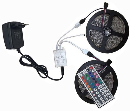 Striscia LED RGB impermeabile + telecomando + adattatore di alimentazione DC 12V