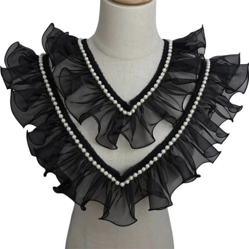 Stuha s volánkovým lemem a korálky 8 cm x 91 cm Organza a plast dekorativní textilní stuha pro šití zdobení oděvů kostýmů dekorace