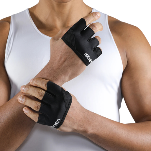 Štvorprstové cvičebné rukavice veľ. L pre obvod dlane 18–21 cm, protisklzové fitness návleky s voštinovým reliéfom pre silové cvičenie