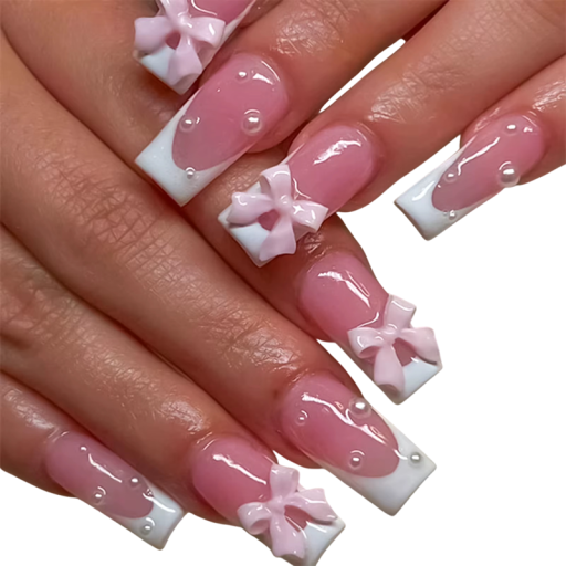 Stylish French Set of 24 Square Artificial Nails DIY for Women and Girls Long-Lasting Tips with Glue Home and Salon Manicure