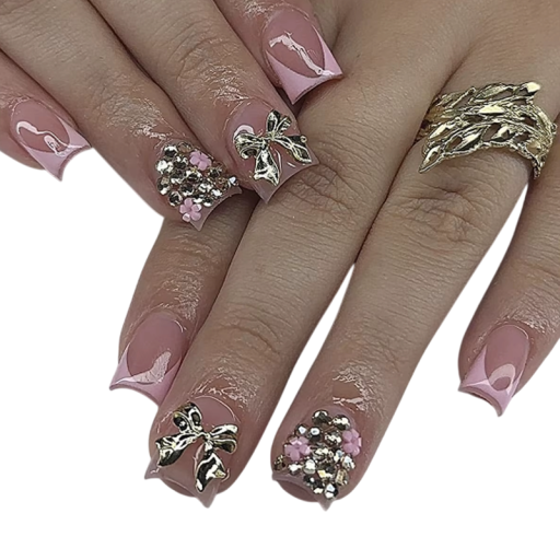 Stylizate 24 bucăți unghii acrilice pătrate pentru femei și fete 12 dimensiuni decorațiuni 3D manichiură franțuzească design elegant pentru acasă și salon