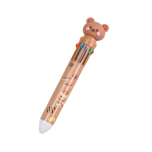 Stylo à bille 10 couleurs, mignon ours en peluche de dessin animé, stylo multicolore 15 x 3 x 2 cm, fournitures scolaires et de bureau pour enfants
