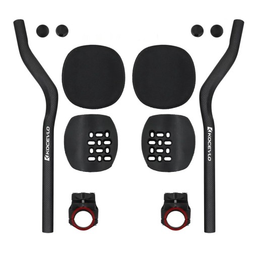 Styrenhetsförlängningar 30° set för runda styren svarta med armbågsstöd och tillbehörshållare för motionscykel