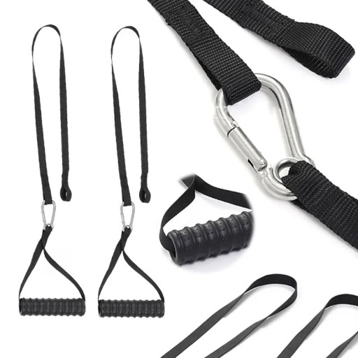 Styrkestang med håndtag til kabel 55 cm + 2x forlængningsremme 60,5 cm, lat pulldown tilbehør med skumgreb til styrketræning