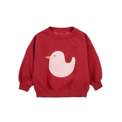 Sudadera roja para niños con estampado de pollito y cuello redondo, de manga larga, para chicos y chicas