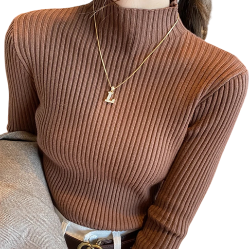 Suéter de mujer de punto con cuello alto de algodón y acrílico Suéter elegante de un solo color con mangas largas Talla universal para otoño