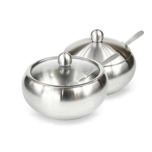 Sukkerskål i rustfrit stål med ske