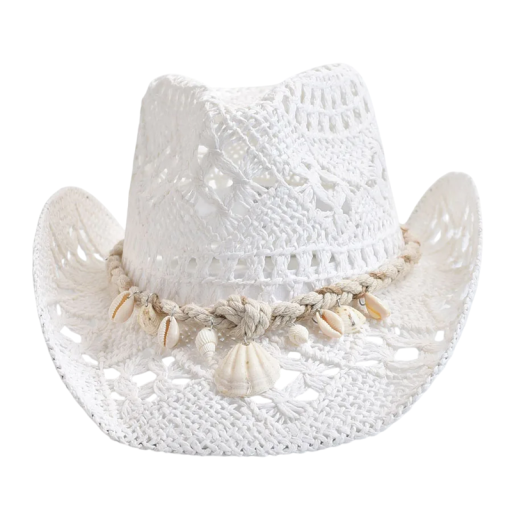 Summer Straw Hat for Women Handwoven Beach Hat 56–58 cm Shell Decoration Sun Protection Brim 8 cm Height 12 cm