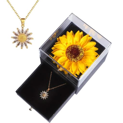 Sunflower Necklace Set Elegant Jewellery Gift Box in the Shape of a Sunflower Romantic Gift Floral Box