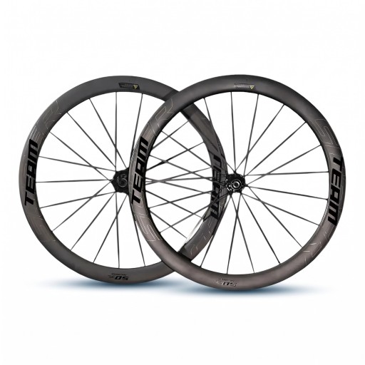 SUPERTEAM 700C Carbonwielen Velg 50 mm Breedte 28 mm As 12 x 100 en 12 x 142 mm Tubeless Shimano 10 tot 12s Zwart Voor schijfremmen
