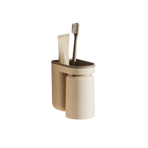 Suport de perete pentru copii cu pahar pentru periuța de dinți, din plastic cu motiv de personaj, montare lipicioasă fără găurire, 11 x 6,5 x 12,5 cm
