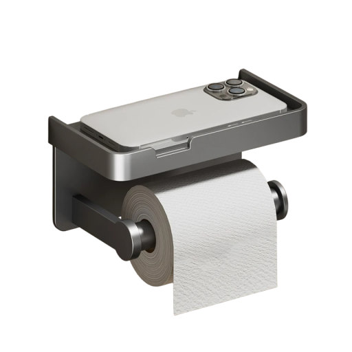 Suport pentru hârtie igienică din aliaj de aluminiu, fără găurire, suport de perete pentru baie și bucătărie, montare autoadezivă, accesoriu modern pentru toaletă