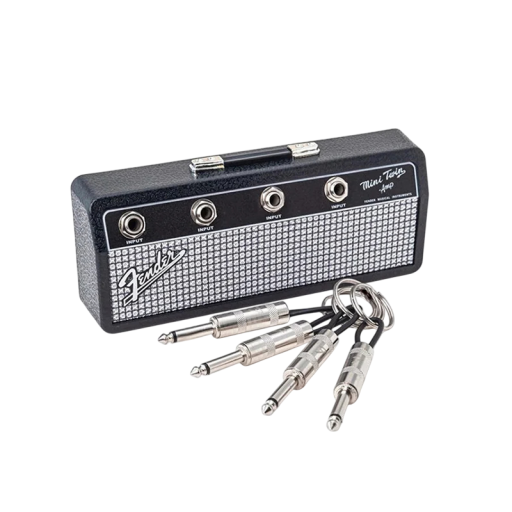 Suporte de chaves na parede estilo amplificador de guitarra 21,5 x 9 x 4,5 cm com conectores Fender organizador de chaves preto para a casa