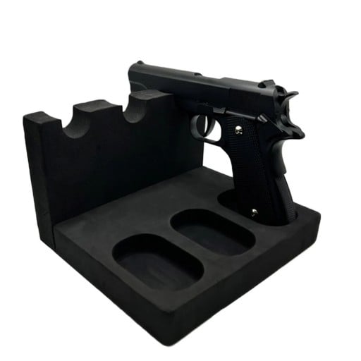 Suporte para armas 3 slots dimensões compactas 20×18×3 cm espuma EVA suporte preto para armazenamento organizado e seguro de pistolas