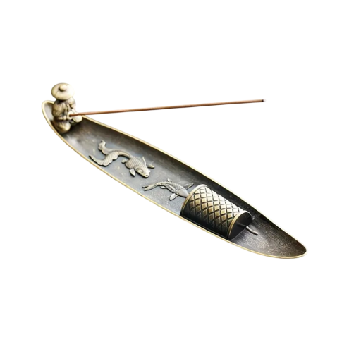 Suporte para Incenso Decoração Barco com Peixes e Pescador Suporte Aromaterapêutico para Casa e Escritório