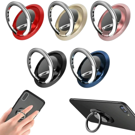 Suporte rotativo para telemóvel com anel para o dedo Adesivo na parte traseira do telefone Elemento magnético Rotação 360° Suporte