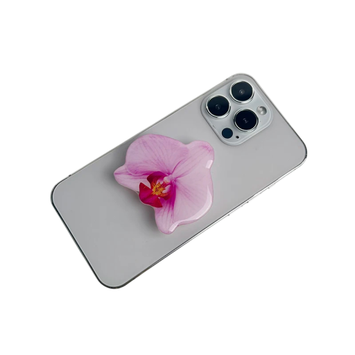 Support de téléphone avec anneau en forme d'orchidée grip en acrylique support de téléphone pour une prise en main confortable
