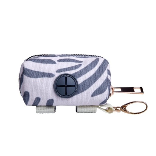 Support de voyage réglable pour déchets canins 9,5x5x5 cm Distributeur de sacs à crottes en polyester avec mousqueton Motif gris pour animaux de compagnie
