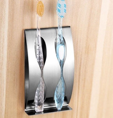 Support pour brosses à dents en acier inoxydable - 2 compartiments